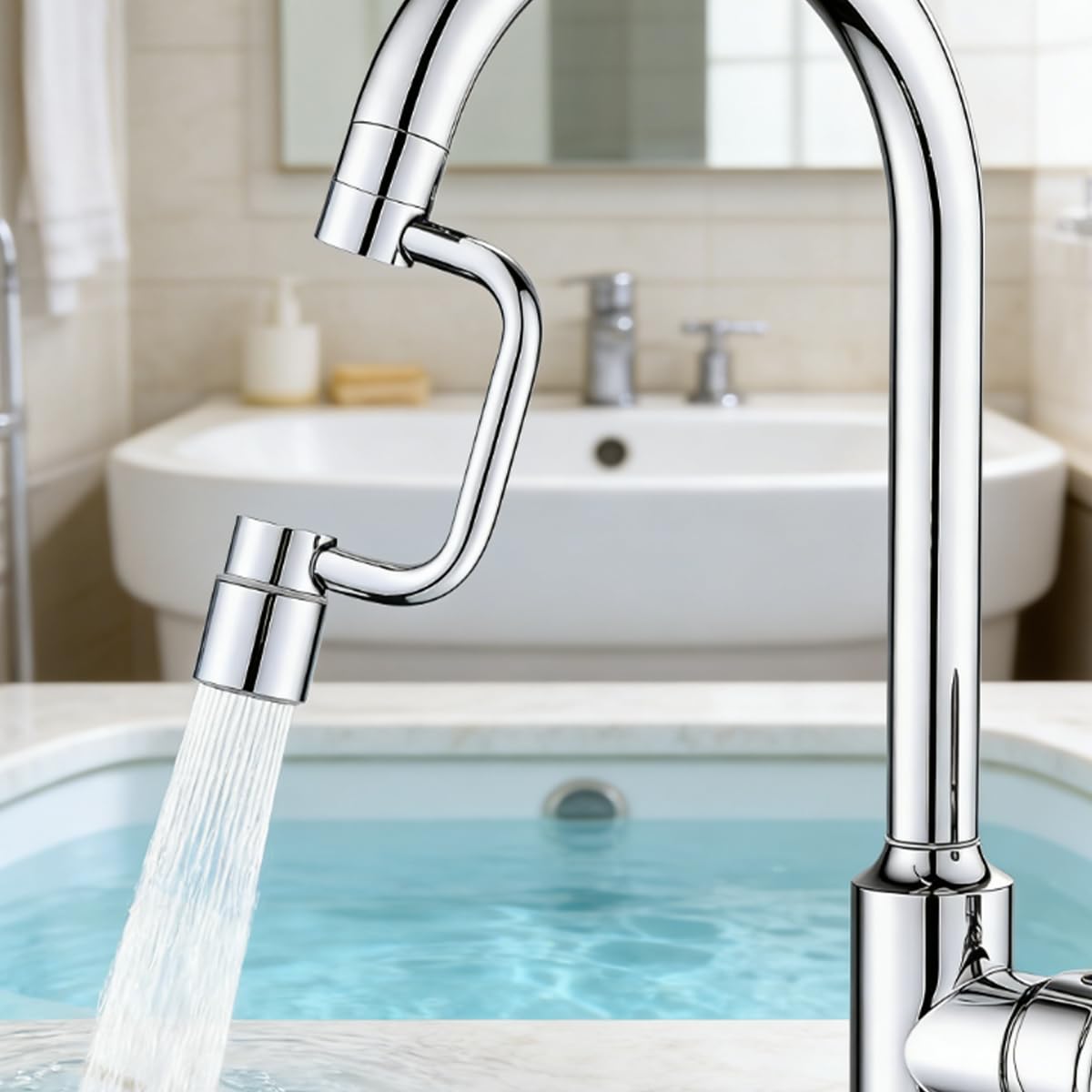 Aireador Grifo Giratorio 1080°, Extensor Adaptador Grifo Lavabo, Aireador Extensor Giratorio De 1080°, para Lavabo, Cocina y Baño, Roscas 20/22/24 mm
