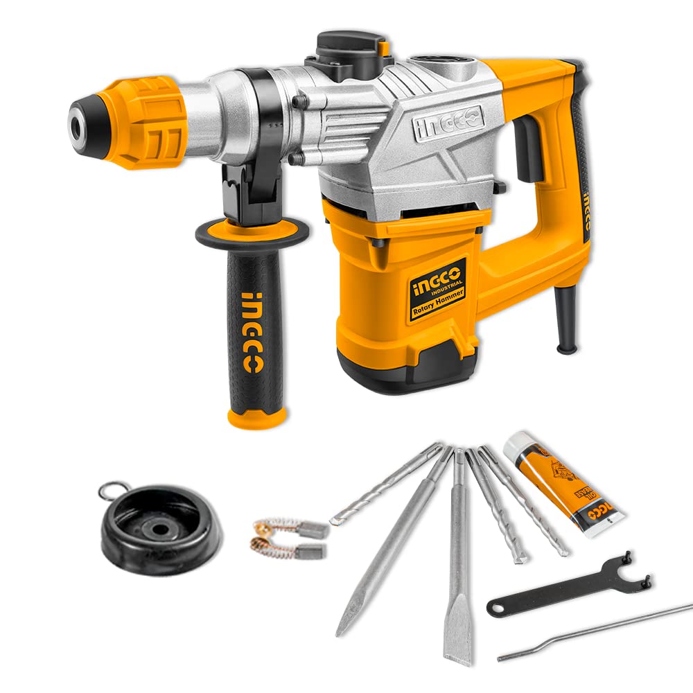 Ingco Rotary Hammer SDS-Plus Chuck Heavy Duty Rotary 5J with Vibration Control Hammer Drill, 1250W | 3800bpm, 3 drills and 2 chisels with Case, Yellow, Black (B09YHPQB9B) Amazon Price History, Amazon Price Tracker
