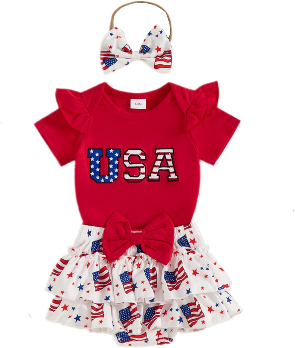 FIOMVA My First 4th of July Outfit Baby Girl Letter Romper Onesie+Star Skirt Shorts Bloomers Set Memorial Day Clothes Summer