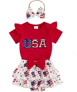 FIOMVA My First 4th of July Outfit Baby Girl Letter Romper Onesie+Star Skirt Shorts Bloomers Set Memorial Day Clothes Summer