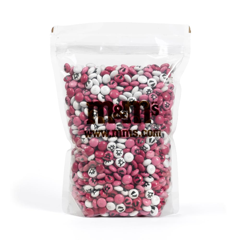 M&M'S au chocolat au lait pré-imprimés Naissance ou Baptême- Sachet vrac de 1,5kg de chocolats roses et blancs - Idée de cadeaux pour célébrer la naissance d'un bébé