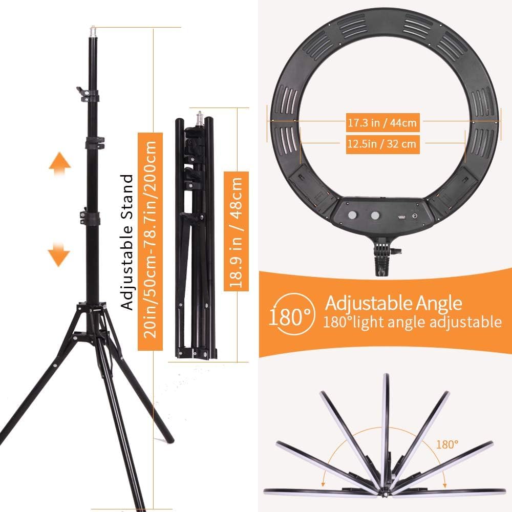 Kit di luci ad anello LED bicolore dimmerabili da 38 W, 45,7 cm, con treppiede, telecomando, tubo morbido, 3200-5600 K, per fotocamera, YouTube, trucco, selfie, riprese video, ritratti e sopracciglia