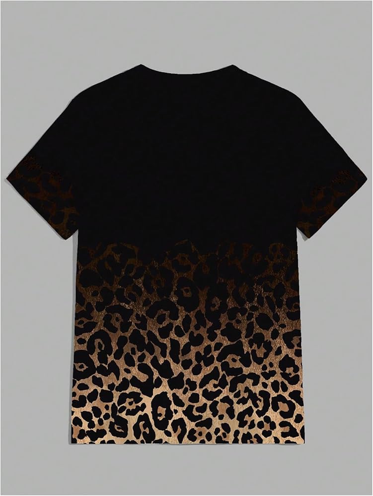 RoseSeek Men's Leopard Ombre Summer Tops Crew Neck Short