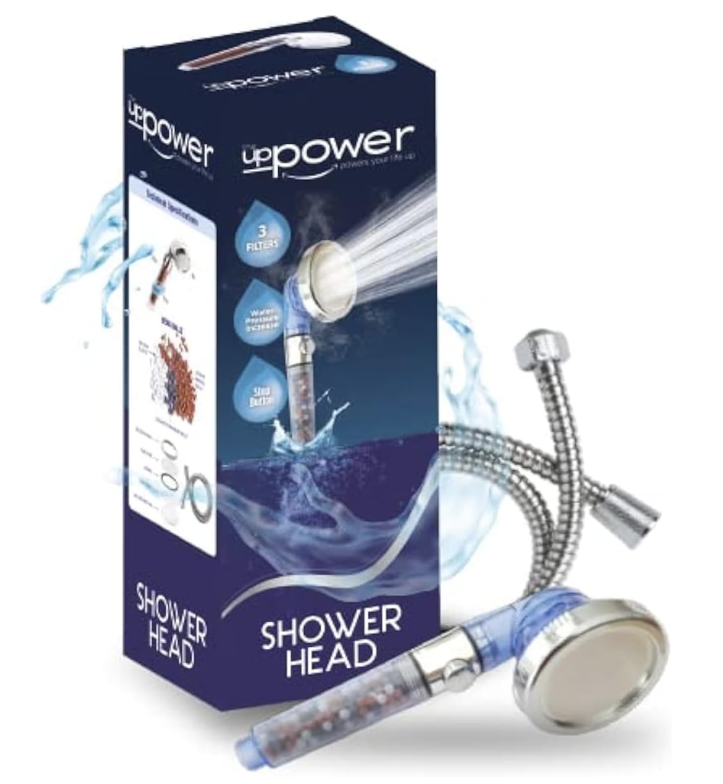 Pressure Increasing Chlorine Filterin 3 Function Shower Head with 1.5m Qaulity Shower Hose