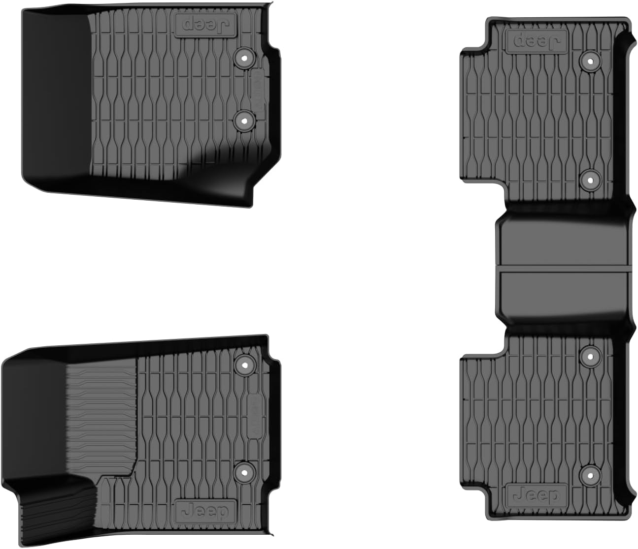 Mopar All-Weather Black Rubber Floor Mats with Jeep Logo for Jeep Grand Cherokee (two-row, WL version), Non-PHEV, Left-Hand Drive 82216590AA