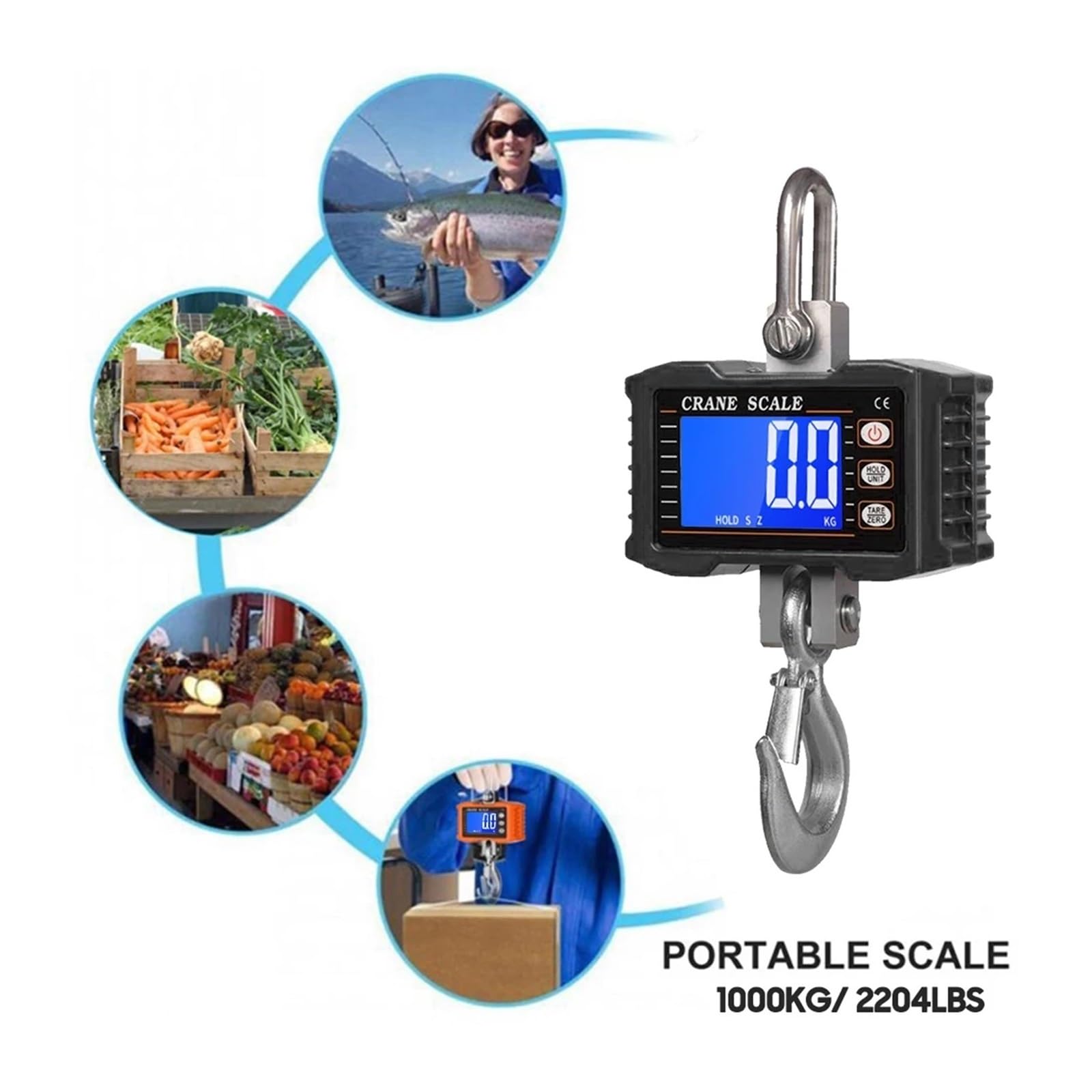 Bilancia sospesa, 1000kg/2204lb Bilancia digitale sospesa per gru | Dotata di display digitale leggibile e struttura robusta per cantieri e sollevamento industriale.