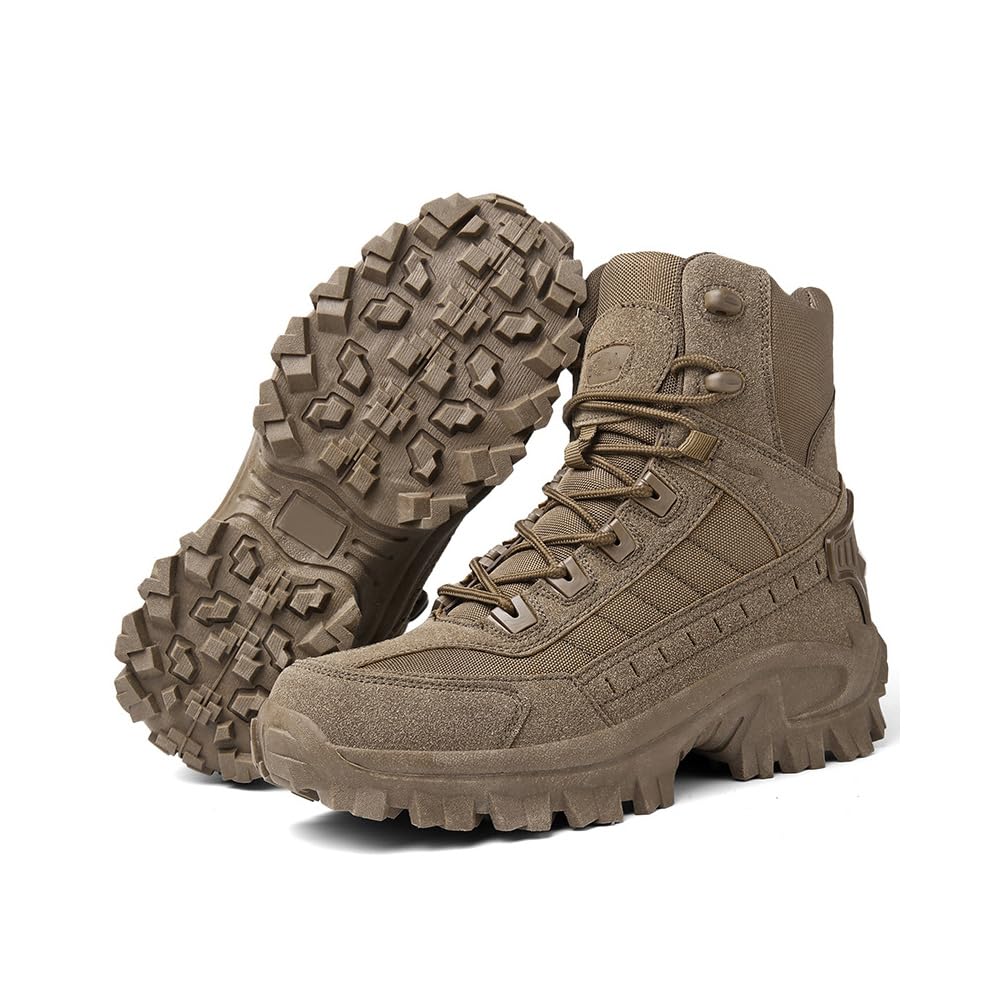 Kampfstiefel Herren Wasserdicht Rutschfeste Verschleißfest Einsatzstiefel Winter Outdoor mit Seitlichem Reißverschluss Militär Stiefel Gelb 43 Bequeme Abenteuer Military Boots
