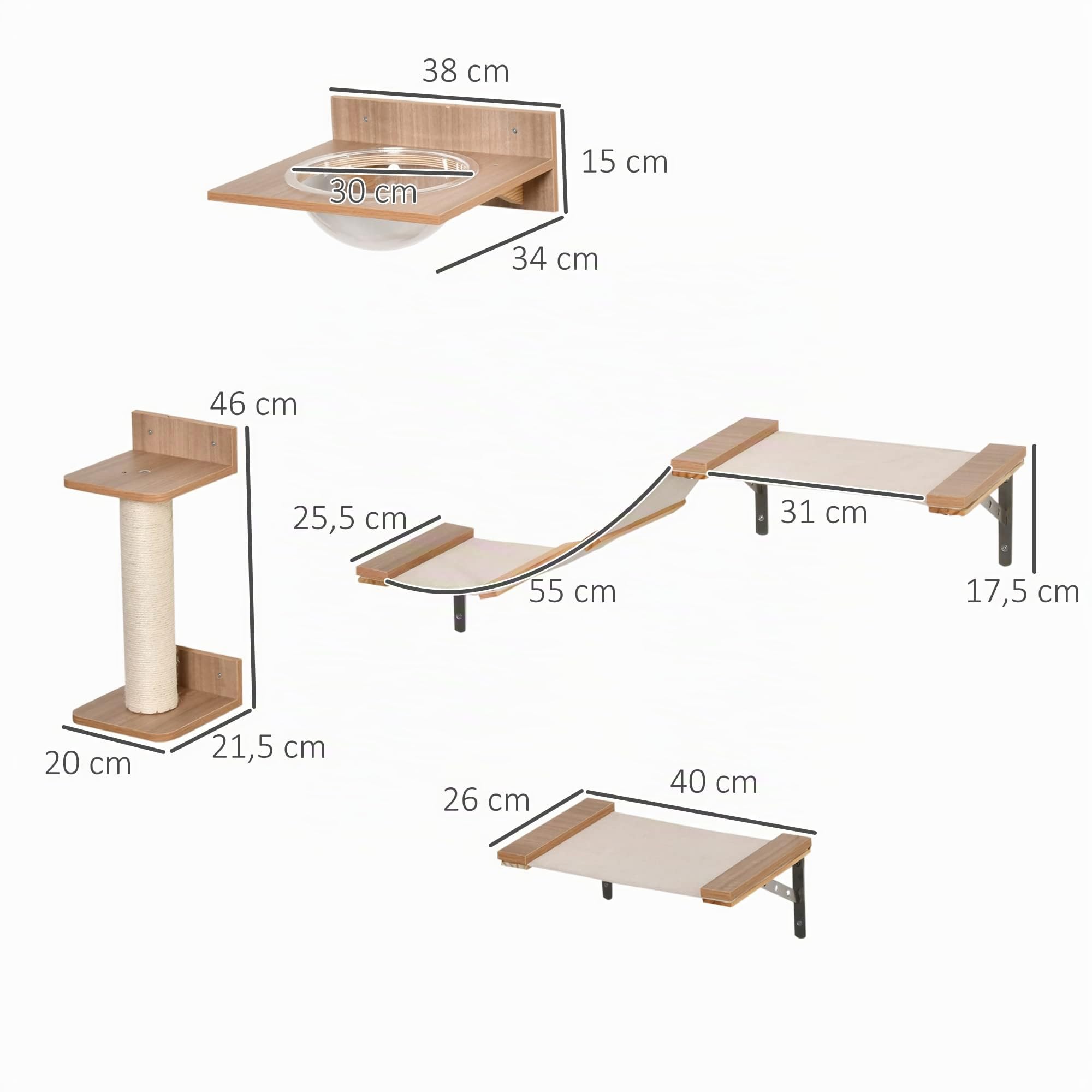 PawHut Kletterwand Katzen 4-teilig Katzenkletterwand bis 5 kg Hellbraun