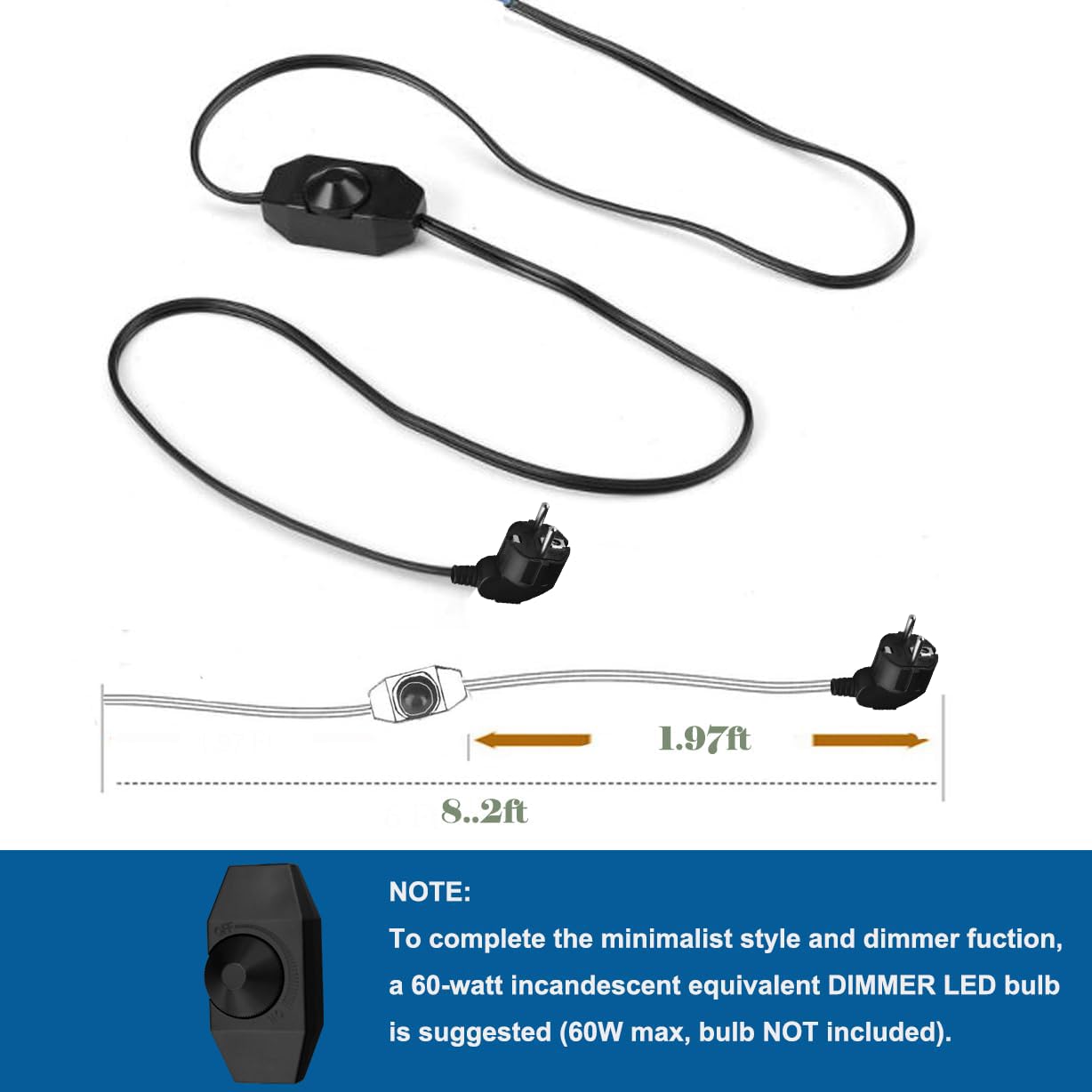Industrial Klemmleuchte mit 2,5 Schalterkabel,Einstellbar Clip auf Schreibtisch Leselampe,Dimmbar Clamp Nachttischlampe mit Flexarm für Schreibtisch Nachttisch Regal 0629-CM