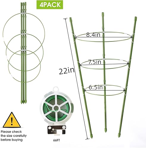 Miniatura 9 de Paquete de 4 jaulas de soporte para plantas de tomate para jardín, enrejado de 18 pulgadas para plantas trepadoras, estacas de jardín mejoradas con