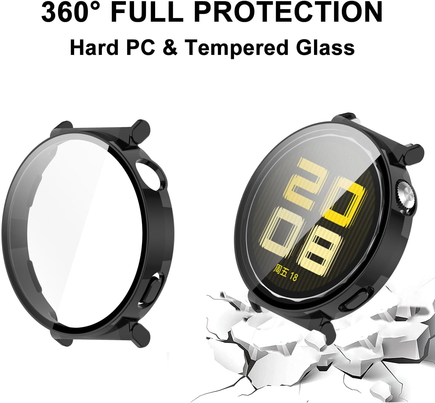 8 Pack Case for Huawei GT5 Screen Protector, Hard PC Bumper Overall Protective Tempered Glass Cover Accessories for Huawei GT5 (46MM) Black