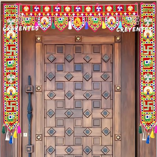Image of CREYENTES Traditional Handmade Toran With Shubh Labh Todala, Toran For Door, Thoranam, Door Decor, Door Hanging For Main Gate Entrance, Festival, Diwali, Temple, Embroidery Work.