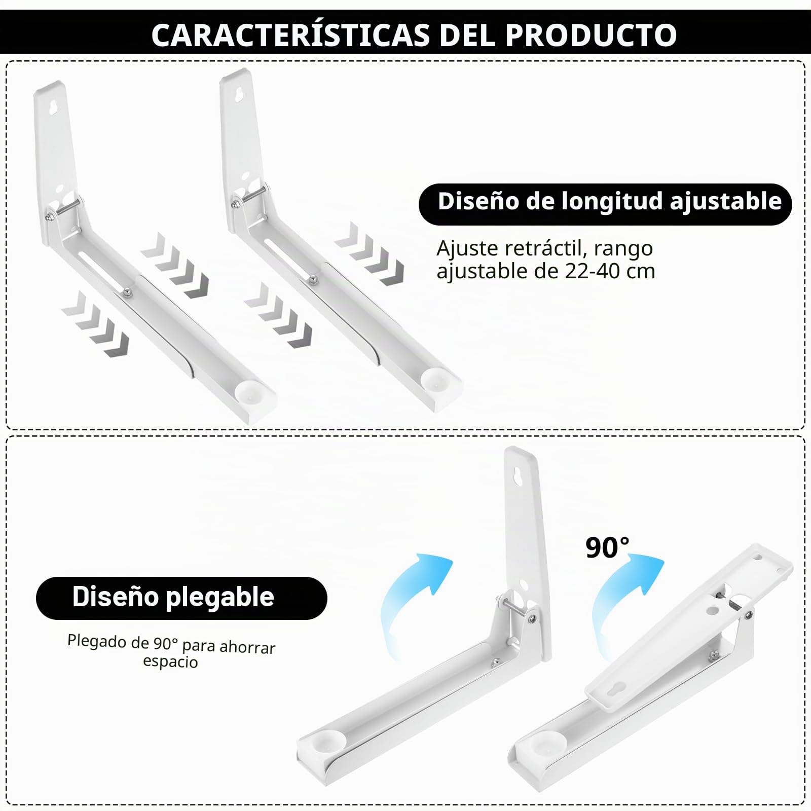 2 Piezas Soporte Microondas Pared, Soporte para Microondas Plegable Extensible, Soportes de pared Ajustables para Colgar Microonda Hornos Cocina(Blanco)