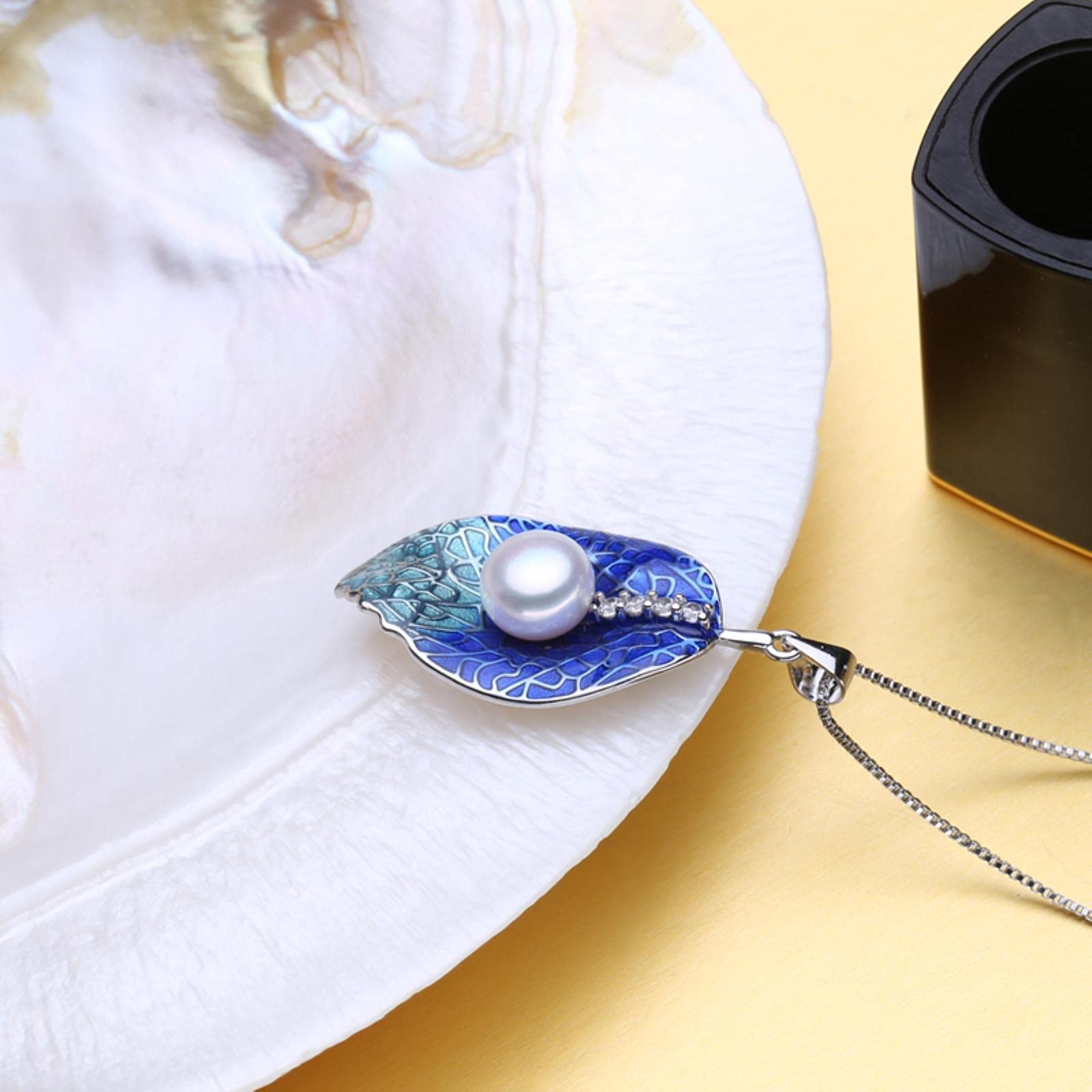 Perlenschmuck Sets 925 Sterling Silber Ohrstecker, Natürliche Perlenblattkette Für Frauen Lieben Cloisonne Ohrringe Sets