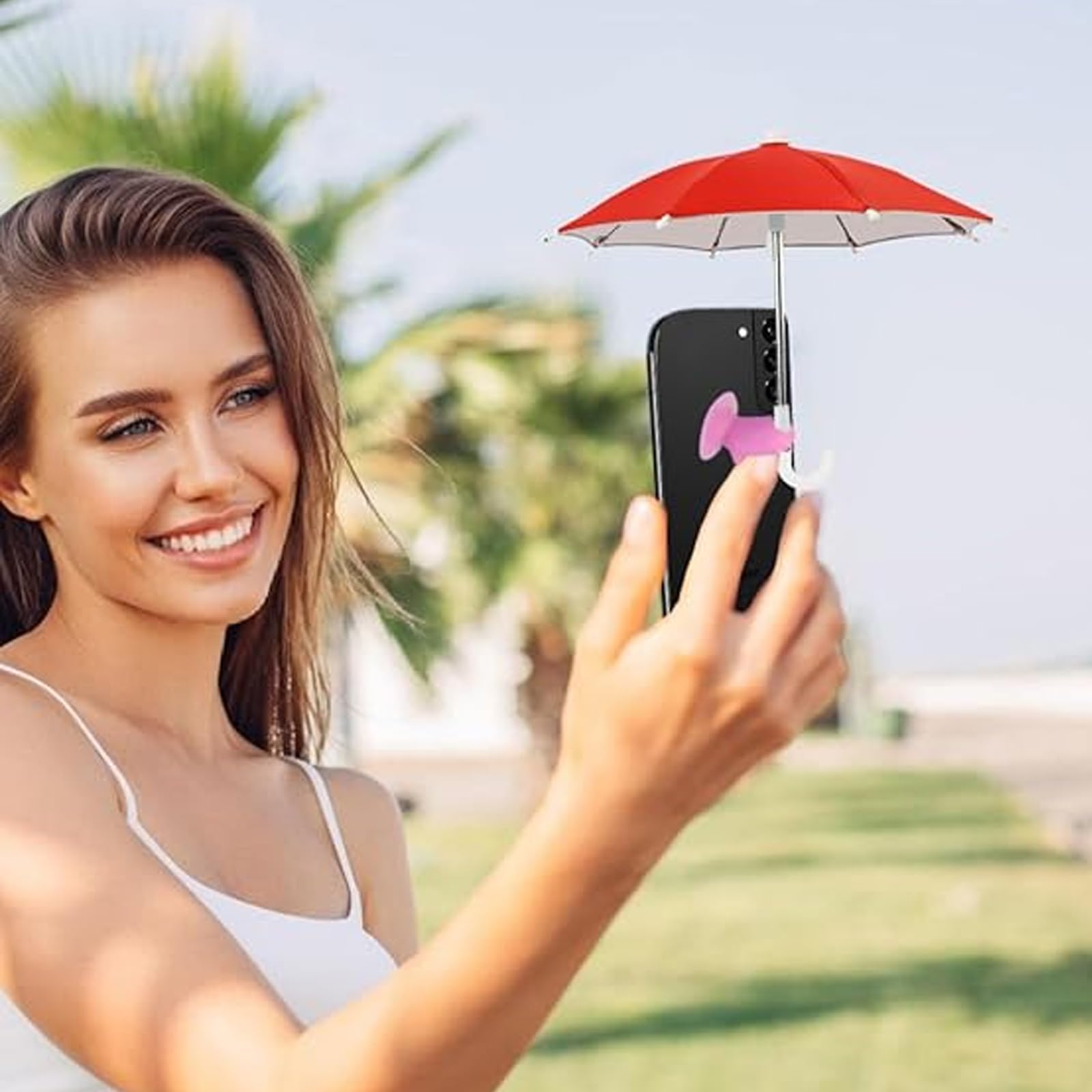 Lot de 4 parapluies de téléphone à ventouse en forme de cochon - Multifonctions - Pour le soleil - Noir, violet, rouge, vert