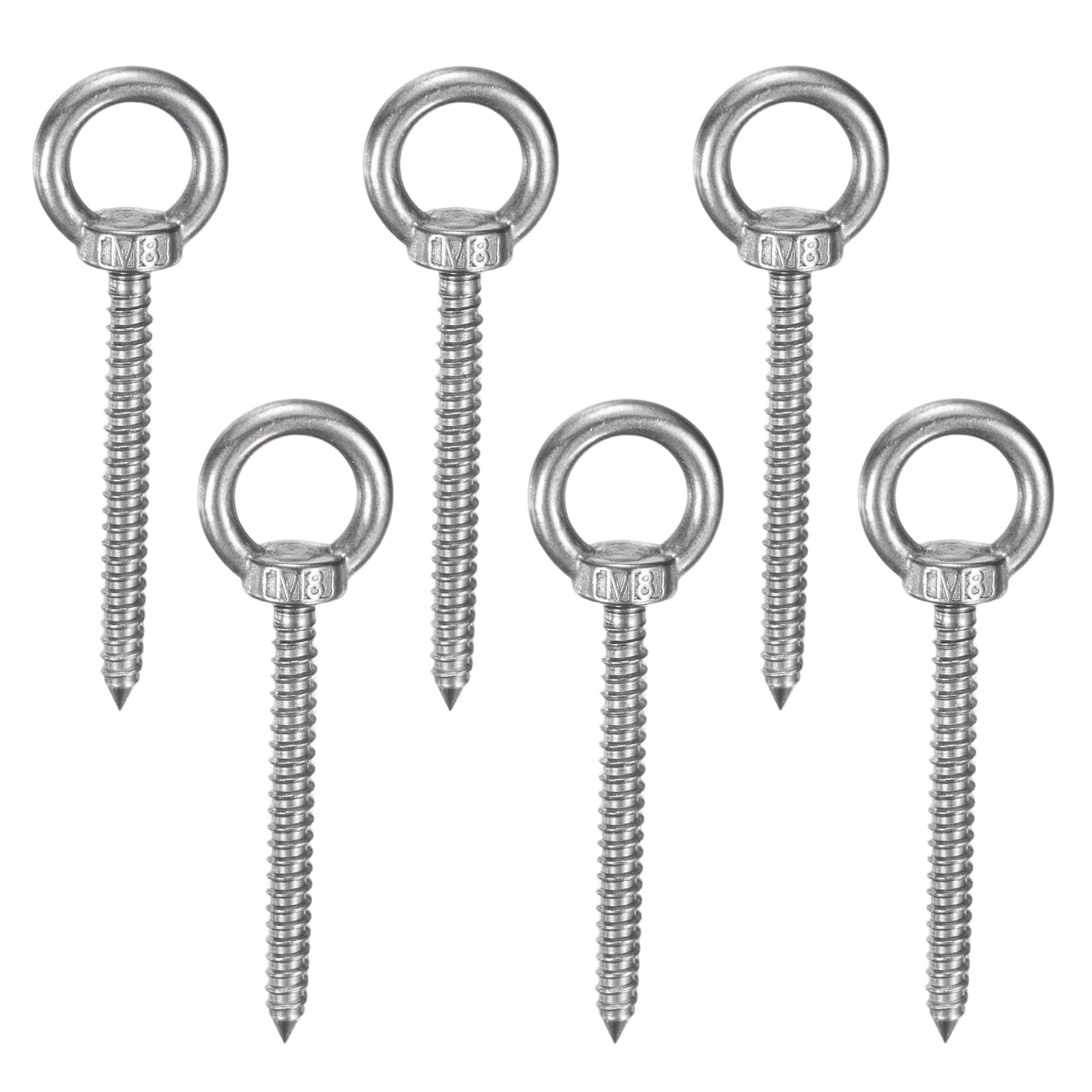 Pack de 6 tornillos de ojo M8 x 80 mm con rosca de precisión para colgar columpios 8