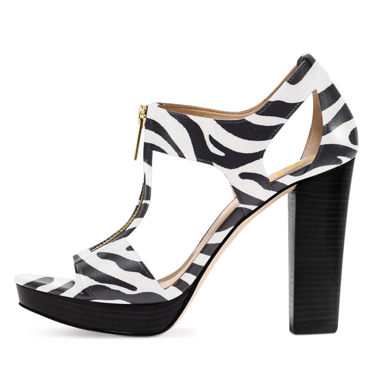 FSJ Women Peep Open Toe T-Strap Front Zipper Chunky Stacked High Heel Sandal Booties Platform Pumps Shoes Size 4-15 US: 8.5 Stripes