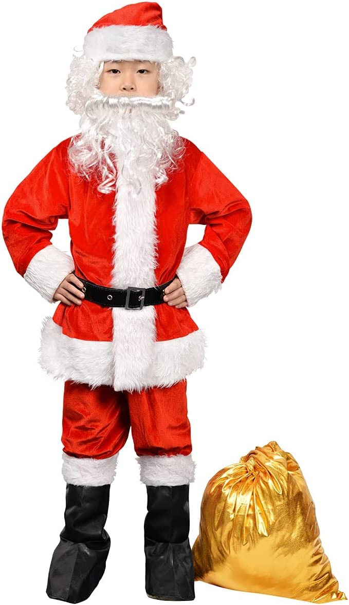 Warmoor Childrens Santa Claus Costume 9pc Deluxe Velvet Kids