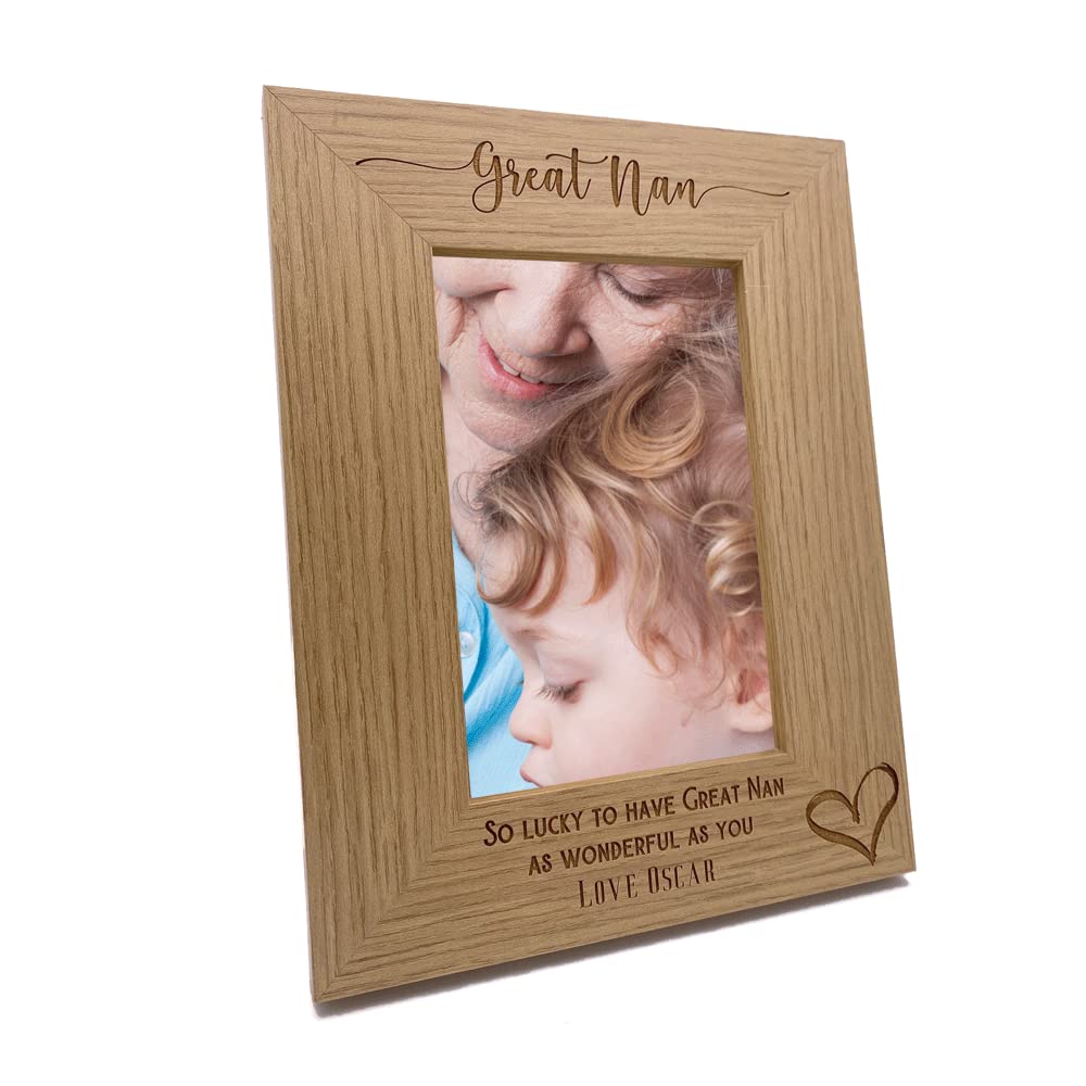 Ukgiftstoreonline Brown Personalised Great Nan Love Heart Engraved Photo Frame Gift (4 X 6 Inch)