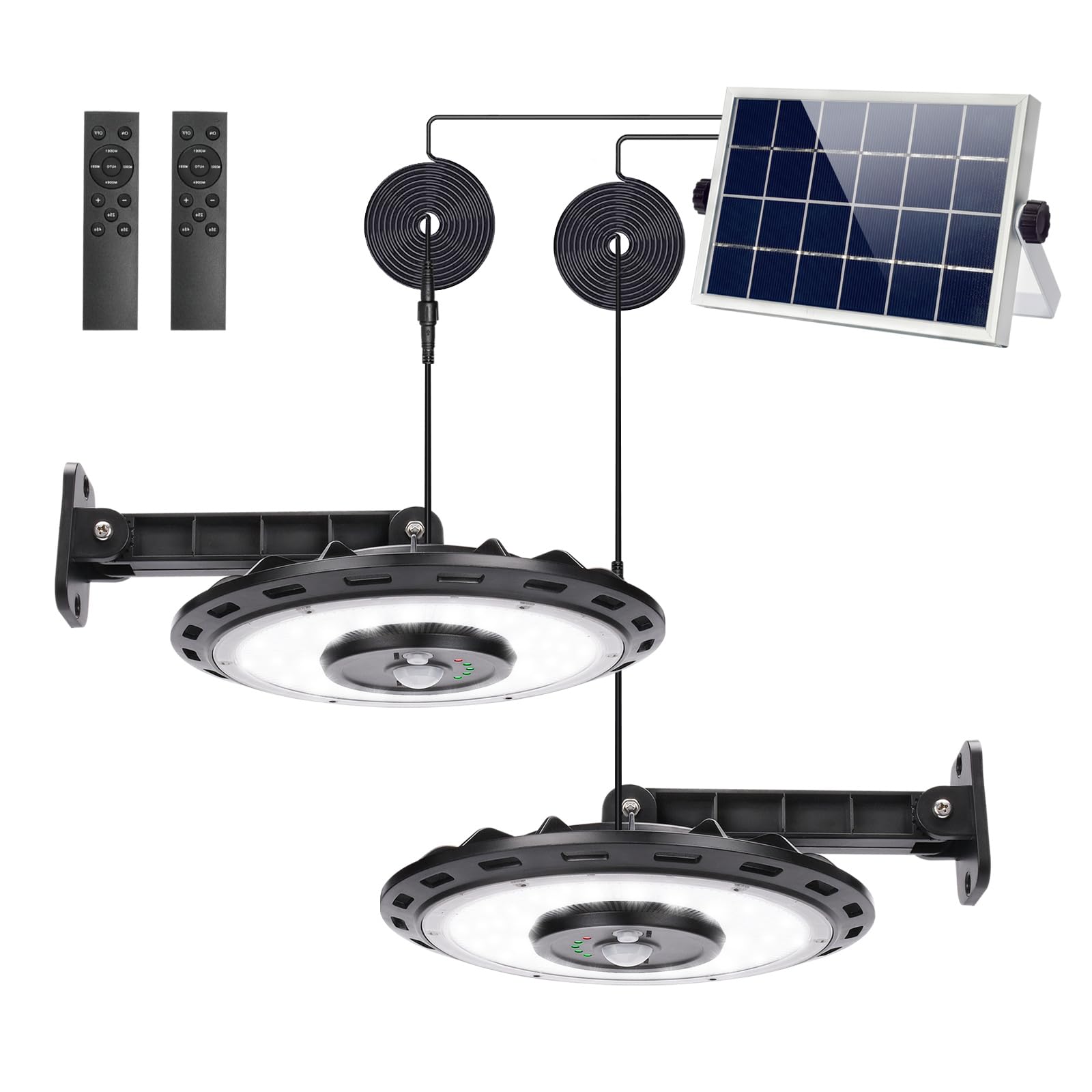 INDARUN Solar Shed Light Up to 3000LM, Outdoor Indoor Motion Sensor IP65 Waterproof with 5 Modes & Remote, Pendant Light for Outside Gazebo, Garage, Patio
