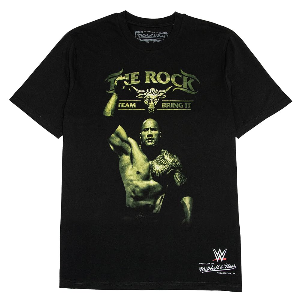 Mitchell & Ness WWE Legends Wrestlemania T-Shirt The Rock Dwayne Johnson, black, L