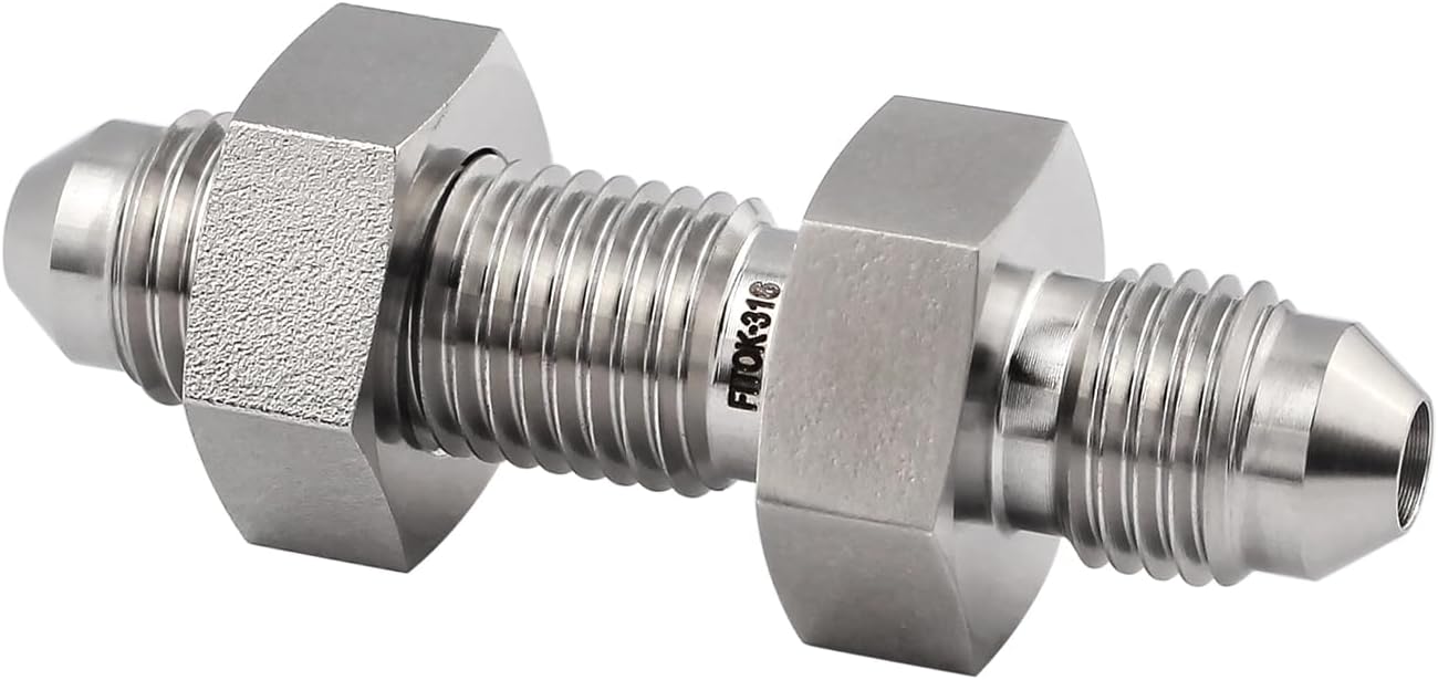 316 Stainless Steel Bulkhead Union 3/4" Male JIC 37 Degree Flare Dash Size 12, 3500 psi, SS-BU-AN12