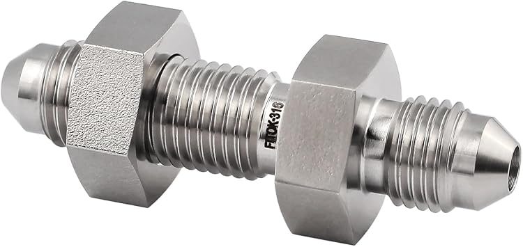 316 Stainless Steel Bulkhead Union 1/4" Male JIC 37 Degree Flare Dash Size 4, 5000 psi, SS-BU-AN4