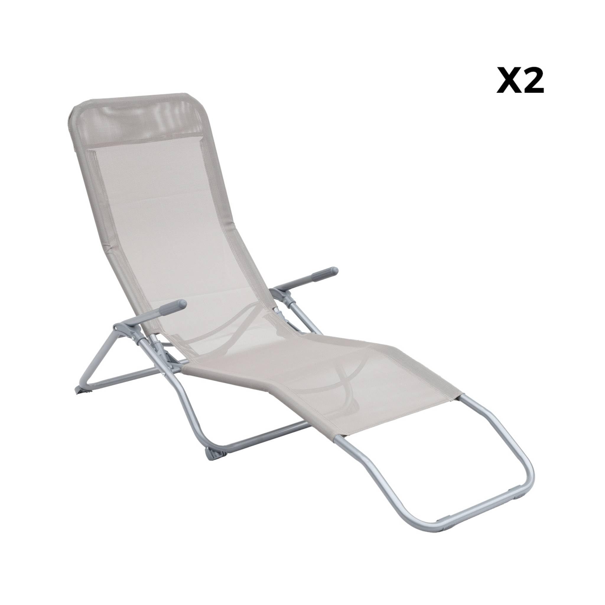 Set 2 sdraio in textilene multiposizione Grigio bruno - 60x165x70 cm