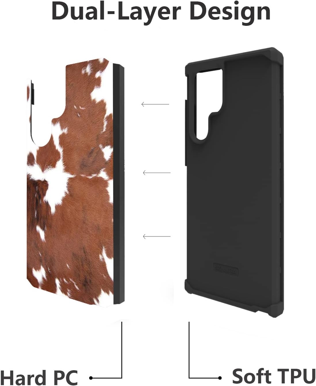 Galaxy S23 Ultra Case, Heavy Duty Dual Layer Hybrid Hard PC & Soft Silicone Shockproof Drop Protective Case for Samsung Galaxy S23 Ultra 5G, Brown Cow Print - Image 4