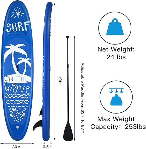 Miniatura 6 de Goplus Tabla de remo inflable de 9.81011 pies, SUP de 6.5 pulgadas de grosor con accesorios de primera calidad y bolsa de transporte, postura ancha,