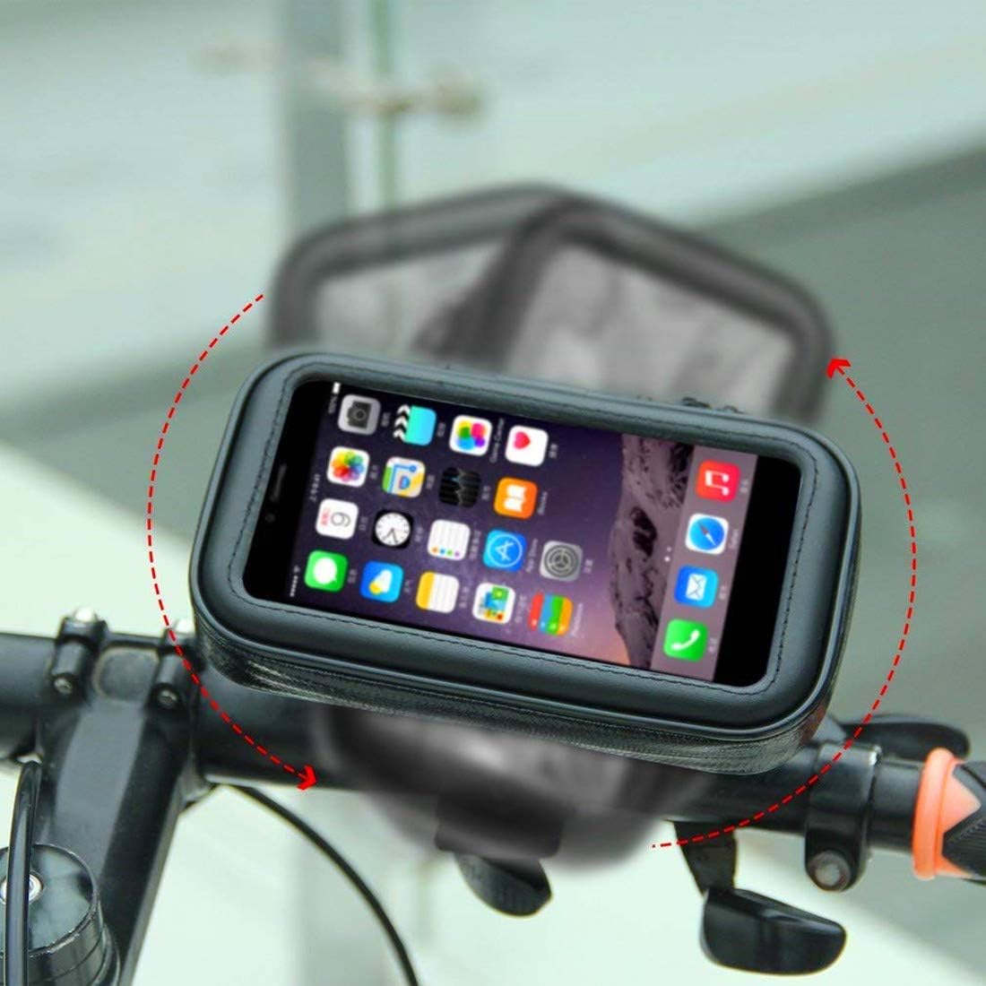 Bike Phone Mount Holder, Black Universal Rainproof Holster Cover Case with 360 Degrees Rotatable Fits for iPhone, Samsung and Android Smartphone (fit About 5.8-6.7 inches)