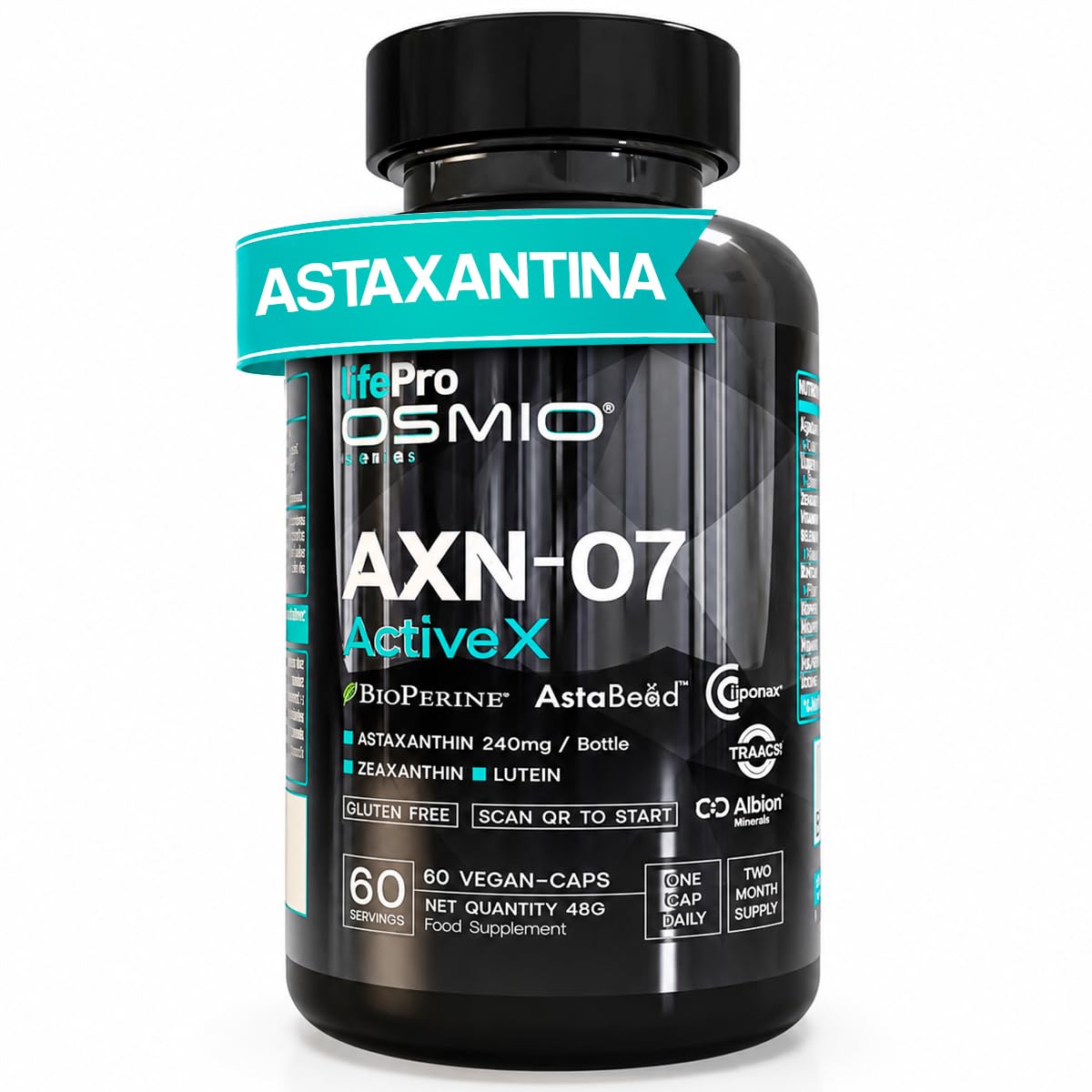 Life Pro Osmium Astaxanthin Axn-07-60 Vegancaps - Integratore di astaxantina con luteina, zeaxantina, vitamine e minerali per una dieta vegana