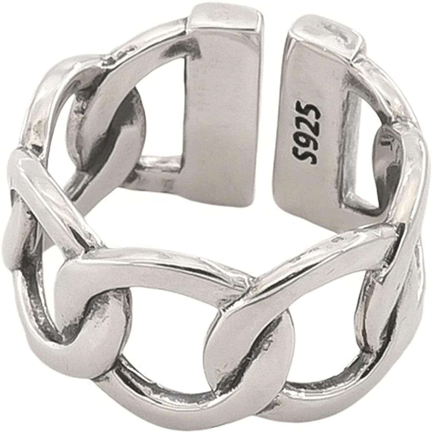 GénériqueAnillo de cadena de trigo, anillo abierto, anillo ancho ajustable de plata de ley 925 a la moda, hip hop, joyas, anillo de enlace de borde para mujeres