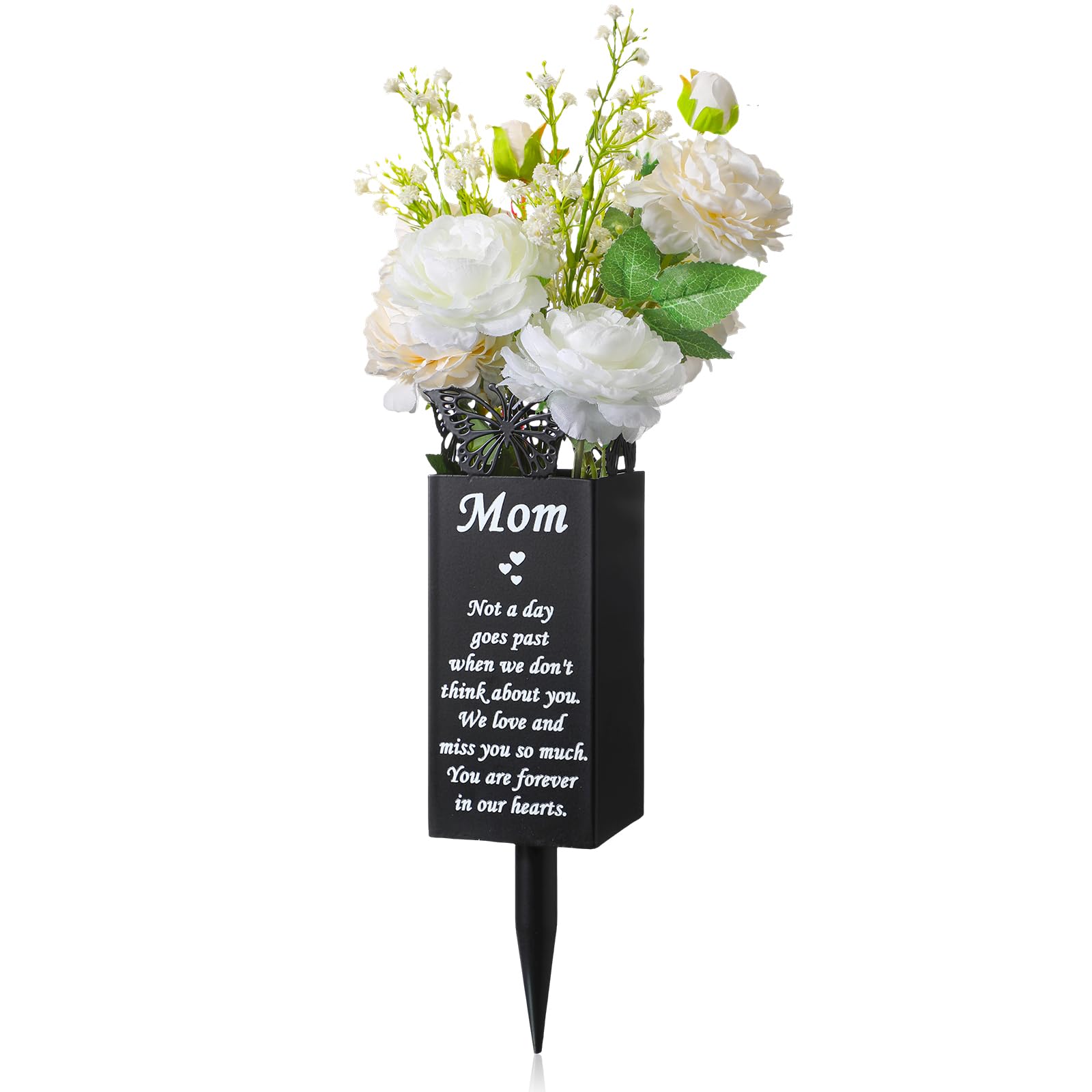 GeosarCemetery Vases for Grave Metal Cemetery Grave Flower Vase Butterfly Cemetery Vases Memorial Flower Holder with Spike Grave Marker Floral Cemetery Decorations for Grave Lawn Yard Outdoor Funeral