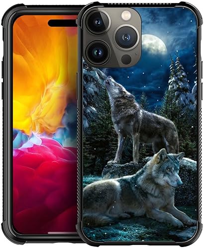 Miniatura 1 de DJSOK Funda compatible con iPhone 15 Pro Max, funda de noche de lobo y luna para iPhone 15 Pro Max, funda para hombre y niña, doble capa, a prueba