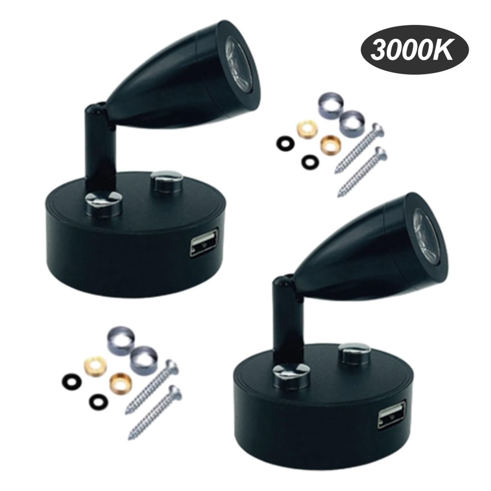 2 Szt. 12-24 V DC USB Lampy Do Czytania W Kamperze Lampa Ścienna LED Smart Touch Jasne śWiatłA(Black,3000k warm white)
