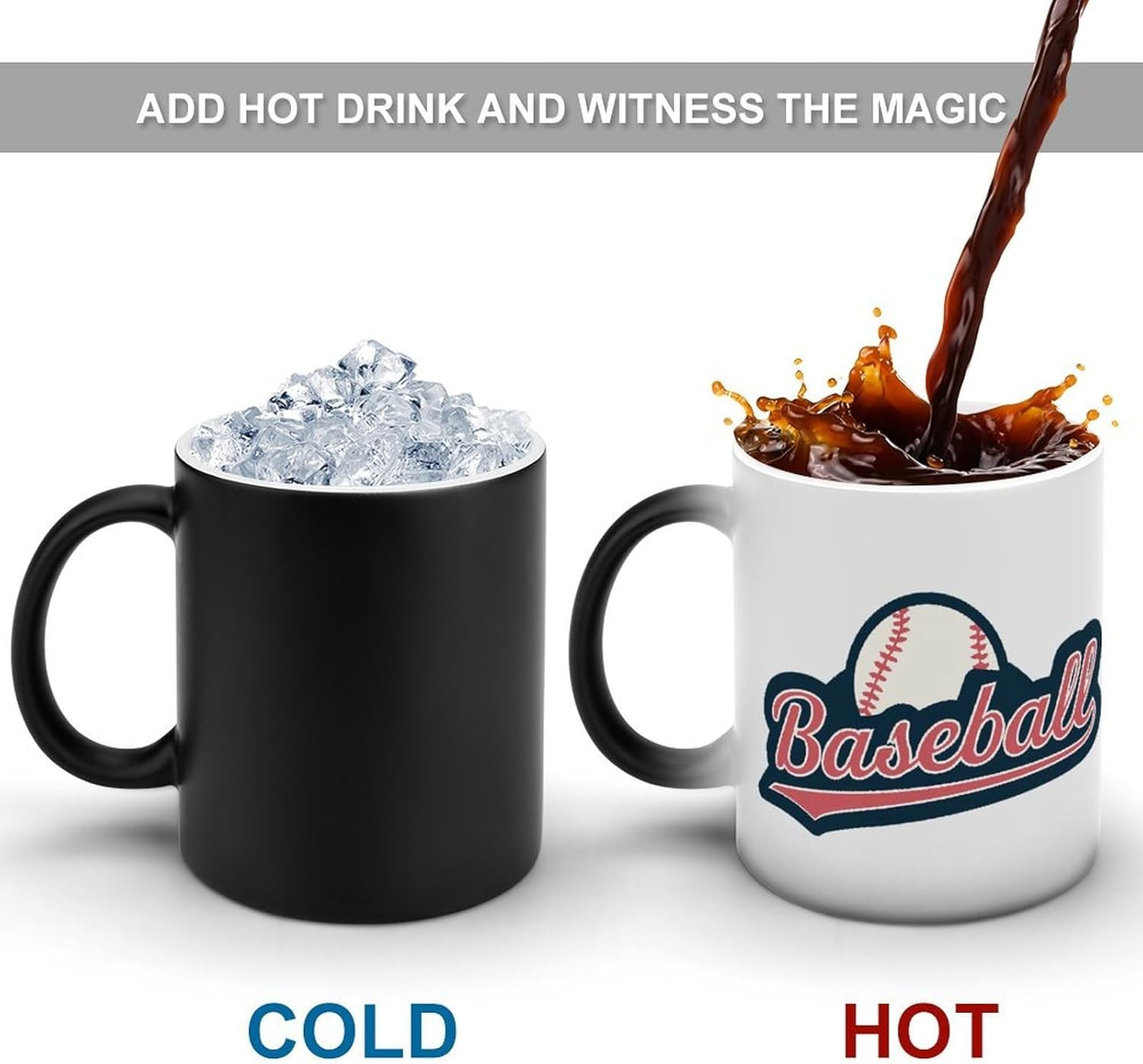Baseball Ball Logo Color Changing Mug Heated Ceramic Cup Heat Sensitive Coffee Mug Fun Gift