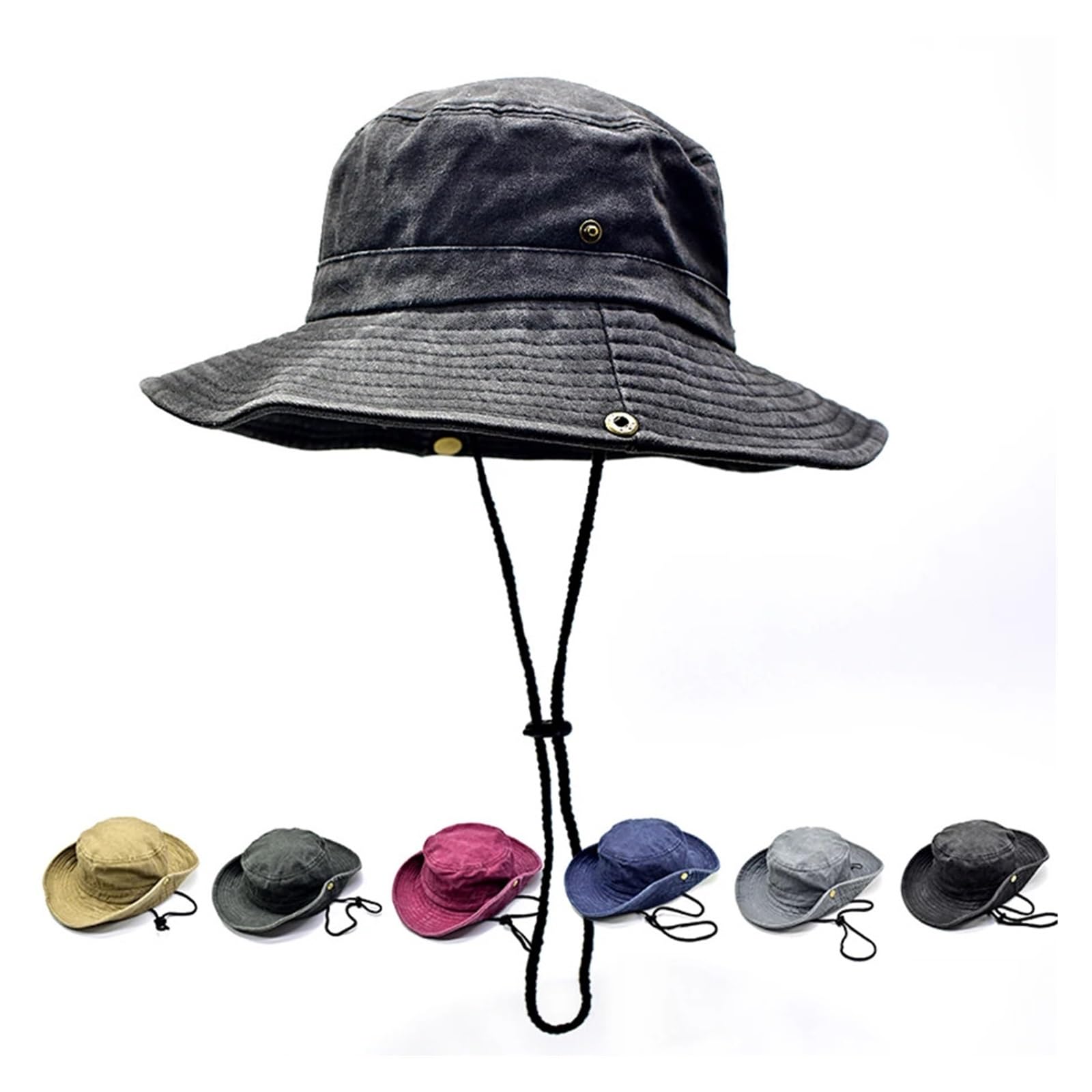 Cappello da Pescatore Cappelli a secchiello Vintag in tinta unita lavato