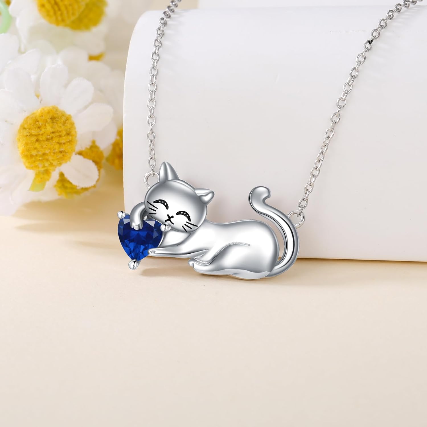 LONAGO Cat Necklace with Birthstone 925 Sterling Silver Cat Pendant Necklace Gift for Women - Image 2