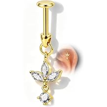 COCHARM 16G Vertical Flower Cartilage Earring, Gold And Silver Tone