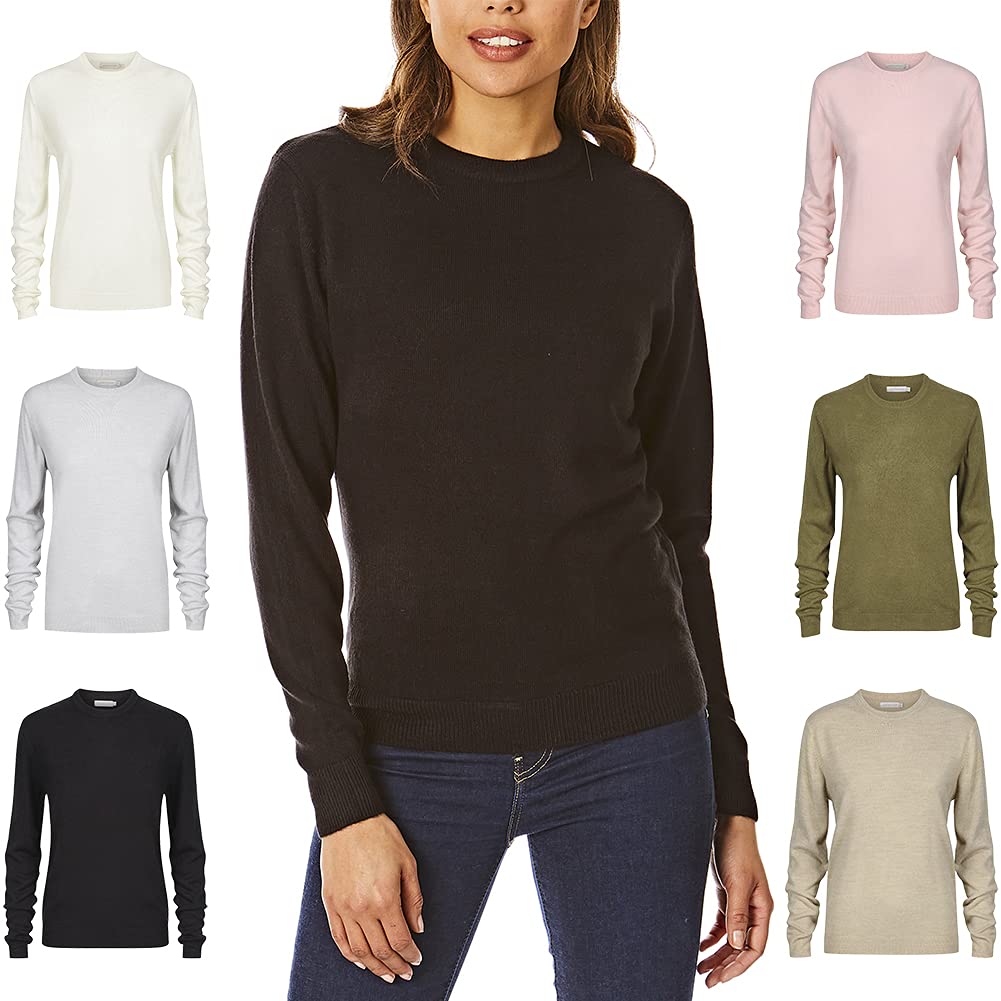 Light & Shade Womens Crew Neck Top Supersoft Knitted Jumper, Black, M