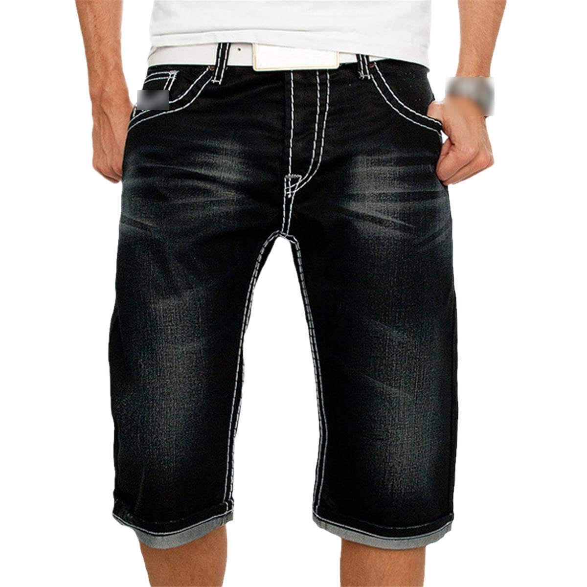 Short en jean homme grande taille style patchwork à coupe décontractée Kelsiop - 3