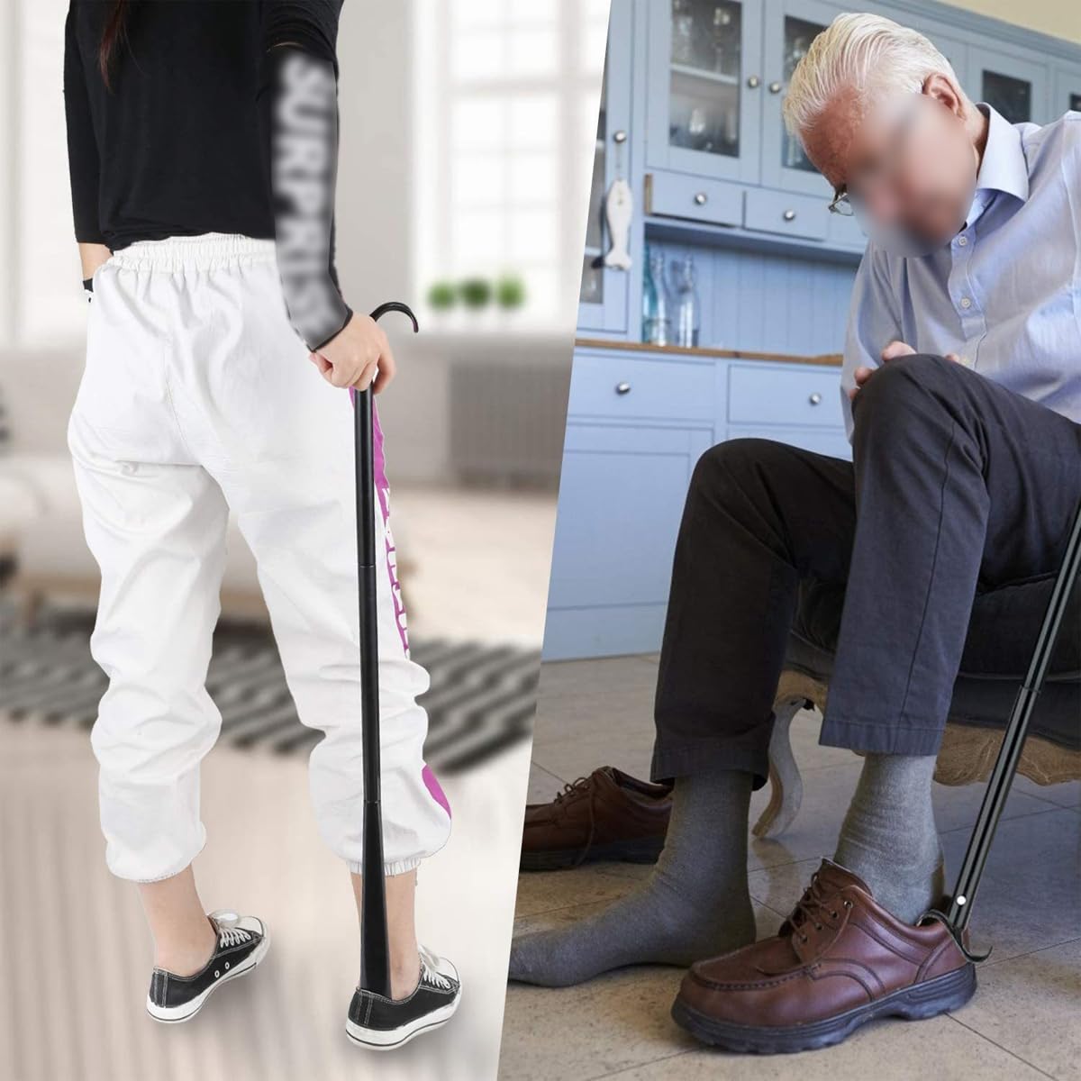 Calzador extra largo 3 en 1, ayuda para vestirse y sacacalcetines, herramienta ajustable para hombres, mujeres y personas mayores.