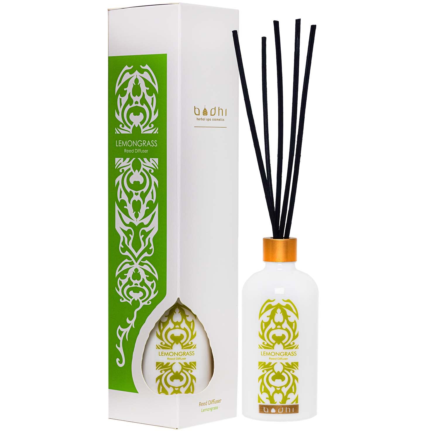 Bodhi® Premium zapach do pomieszczeń z trawy cytrynowej, 90 ml – pałeczki zapachowe o orzeźwiającym zapachu cytrusów do Twojego domu i łazienki, dyfuzor z pałeczkami, bez alkoholu