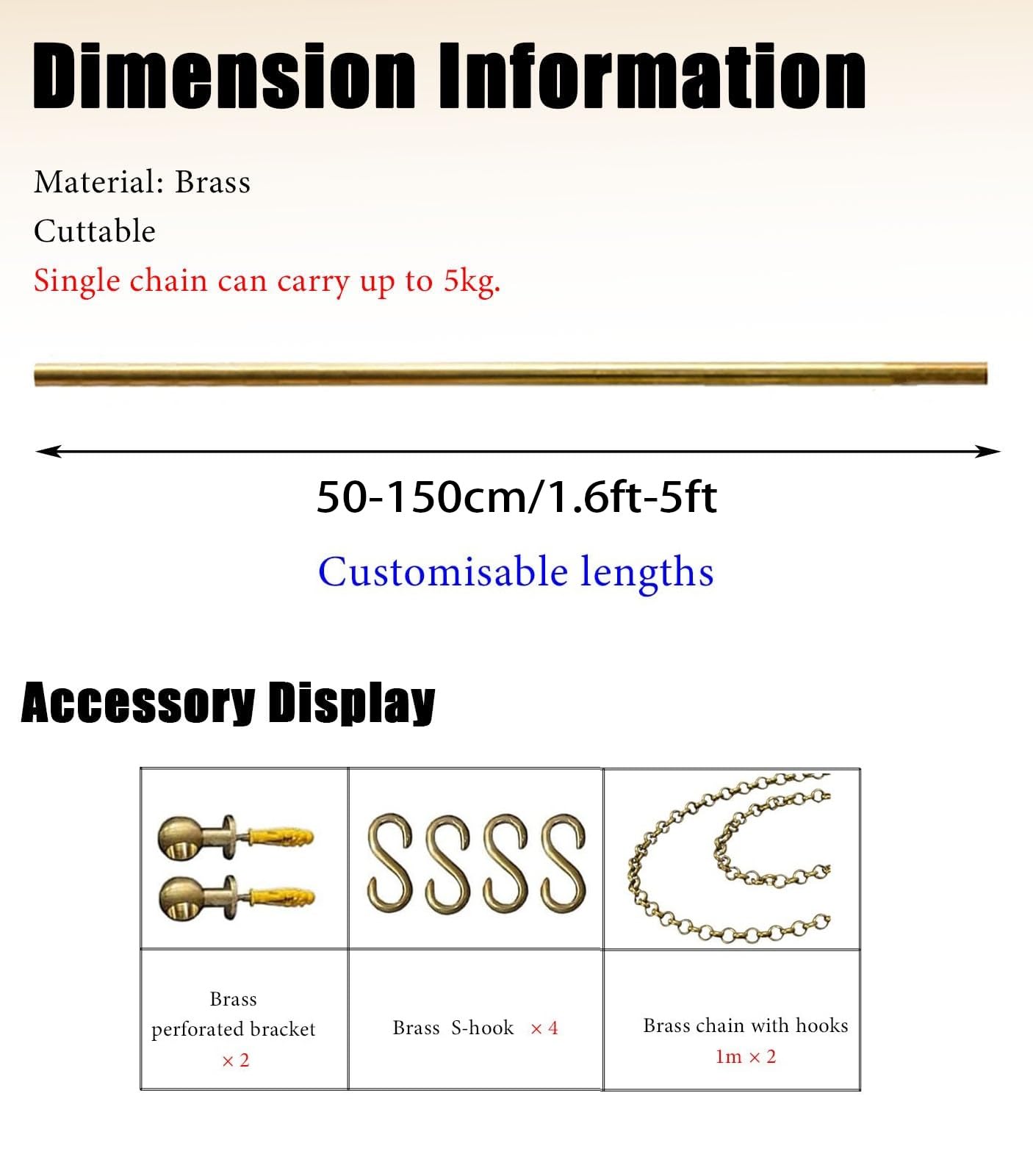 Kit per Appendere i Quadri, Kit for Appendere Quadri con Catene e Ganci Color Oro in Diverse Misure(60cm/2ft)