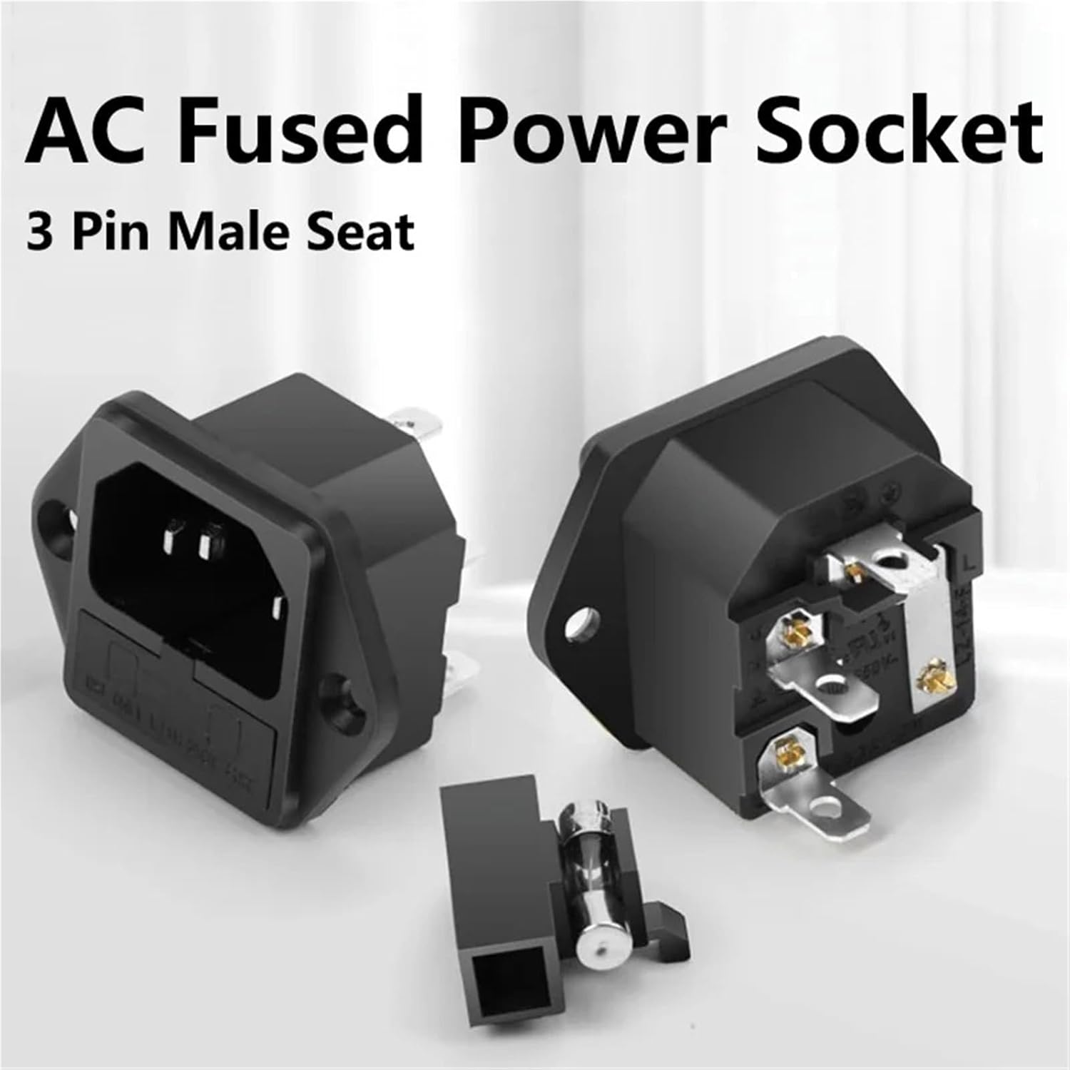 5PCS 10A250V LZ-14-F1-3P 3 Pins Panel Mounted Connector with 5x20mm Fuse C14 AC Electrical Inlet Module Power Socket(5PCS)
