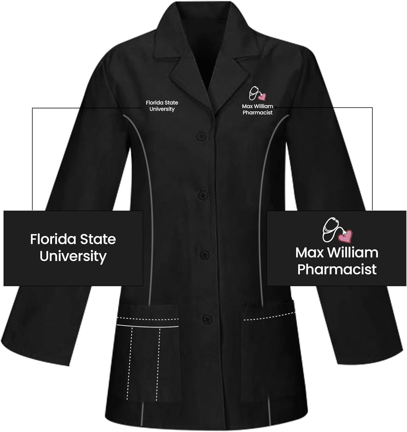 HEEDFIT Panda Uniform 29” Women’s Medical Lab Coat – Customizable Lab coats for Women