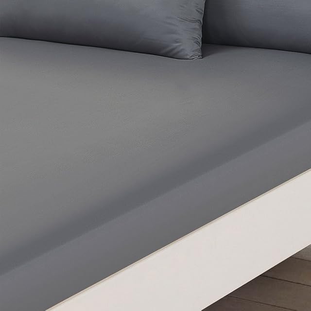 Brentfords Plain Dye Fitted Bed Sheet Non Iron Super Soft Easy Care Microfibre, Grey Silver - Double Size