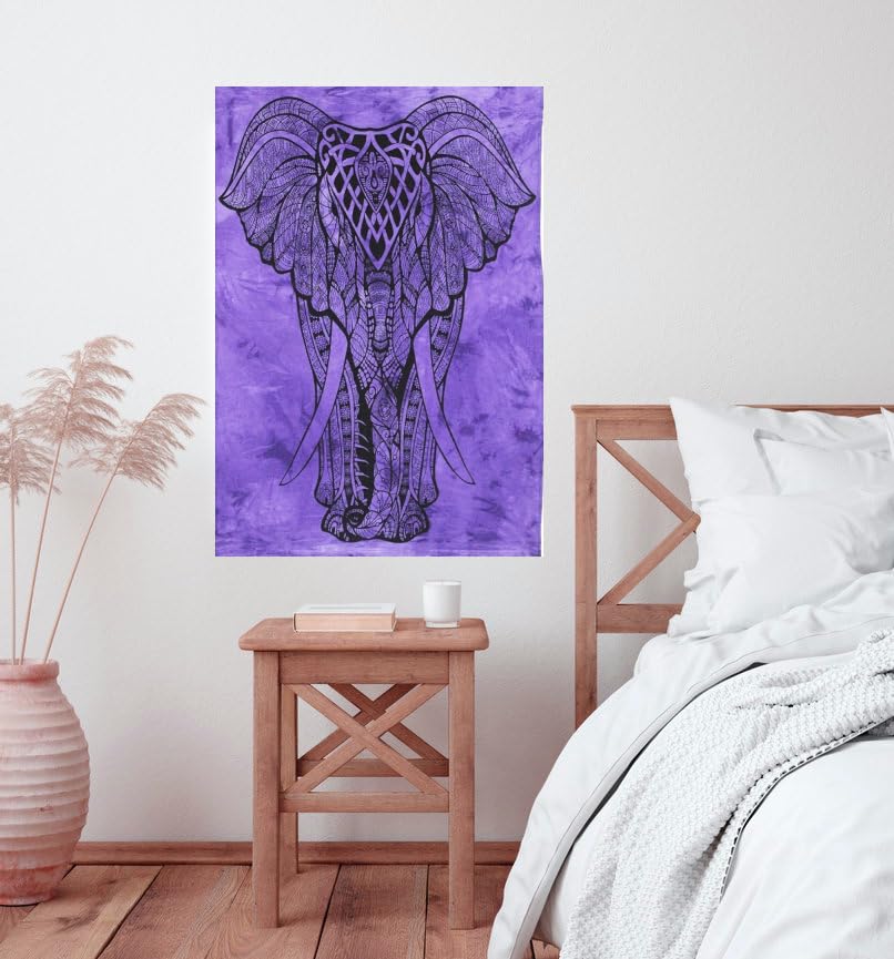 AVA Collections Tapestry Multicoloured Wall Hanging Psychedelic Tapestries Indian Cotton Poster Picnic Sheet Wall Decor Blanket Wall Art Hippie Bedroom Décor (Purple - Image 3