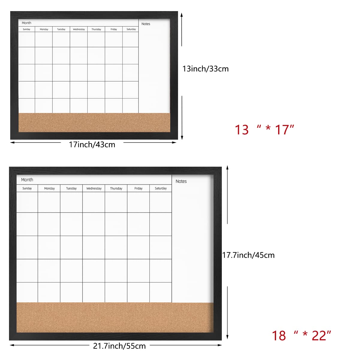 Umtiti Monthly Calendar Dry Erase White Board & Cork Bulletin Board,13" x 17" Black Wood Frame,Magnetic Surface Whiteboard.Perfect for Organizing Your Space.Whiteboard+Cork-3343B-BK - Image 2